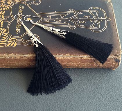 Silky Tassel earrings: black tassels and sterling silver hooks